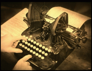 Old fashioned typewriter in sepia tone. 